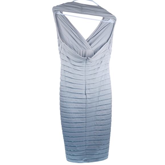 Tadashi Shoji Silver Bandage Cocktail Dress Halter V-Neck Layered Pintuck Size L - Picture 5 of 8